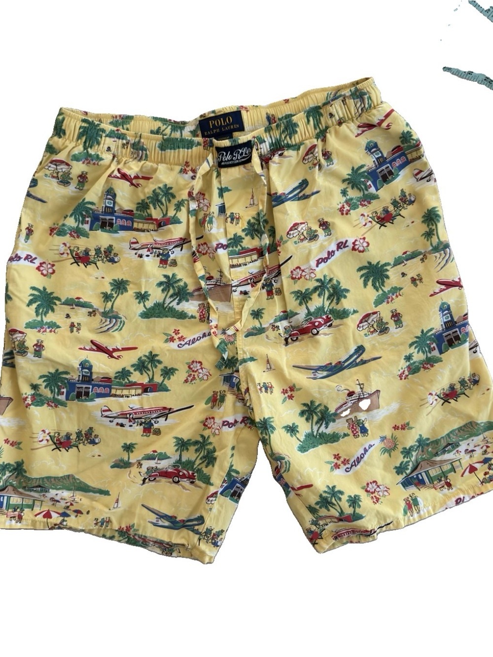 Polo Ralph Lauren Tropical Vacation Bear Woven Cotton Boxers Lounge Shorts L